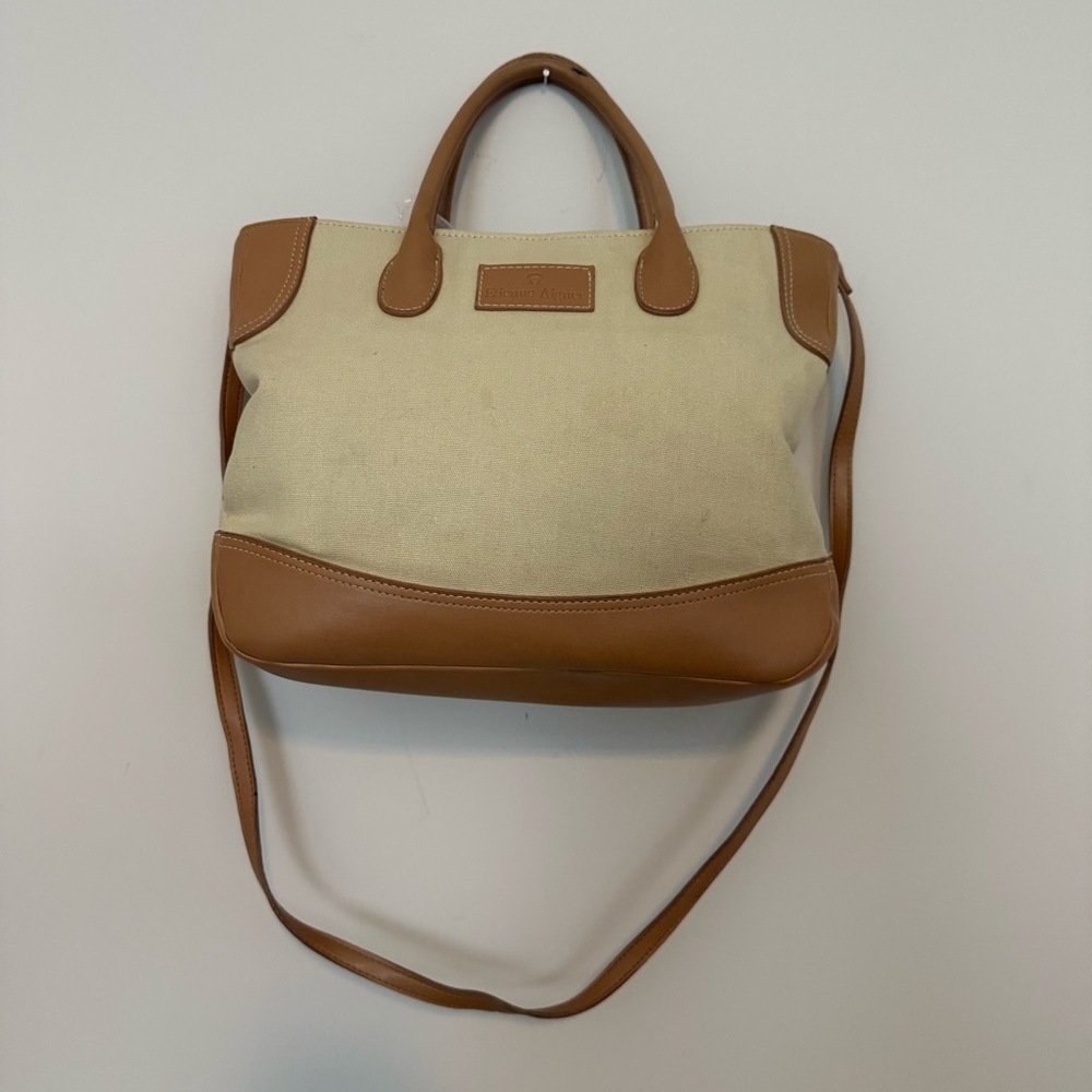 Etienne Aigner Tan and Cream Tote Bag
